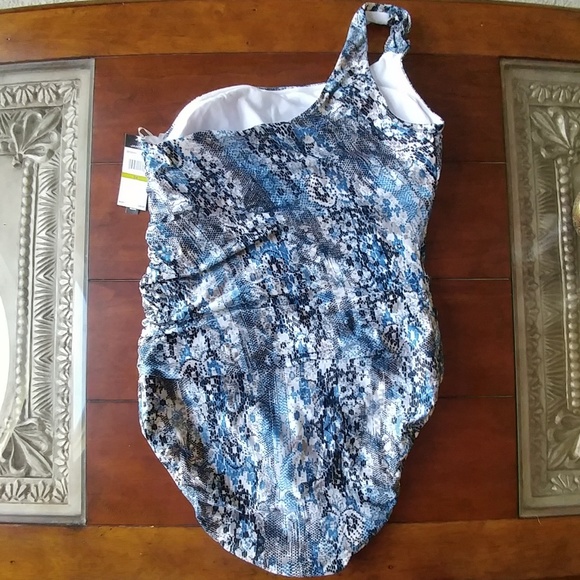 Jantzen 14 slimming rousching 1shoulder blue grey - Picture 4 of 8